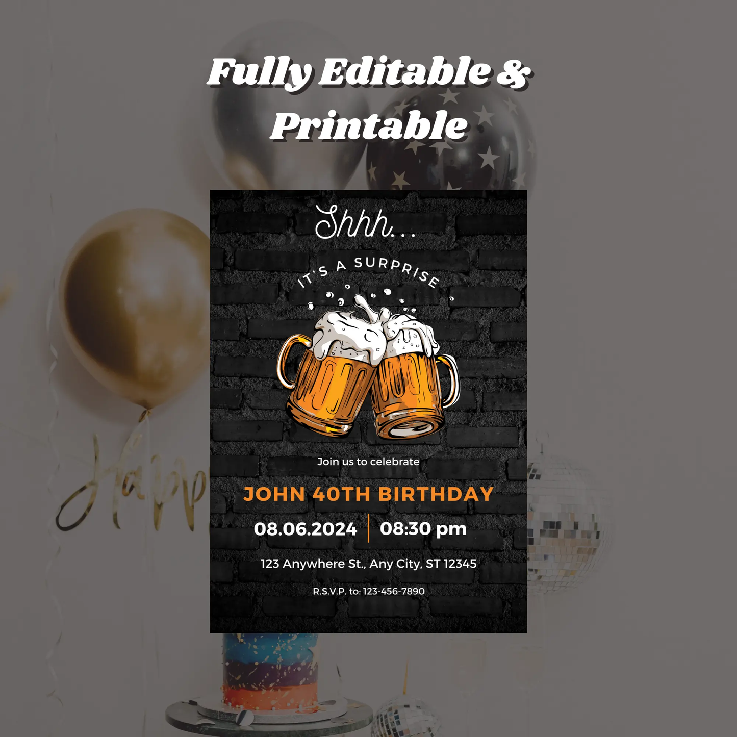 Beer Surprise Birthday Party Invitation Template - CreativeRino