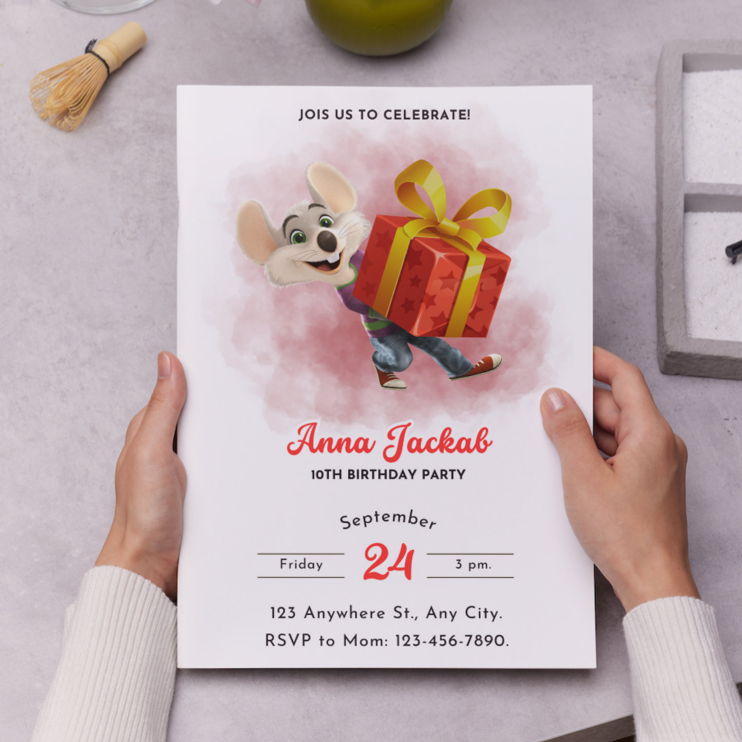 Chuck E Cheese Mouse Birthday Invitation Template