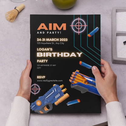 Nerf Dart Gun Birthday Invitation Template - CreativeRino