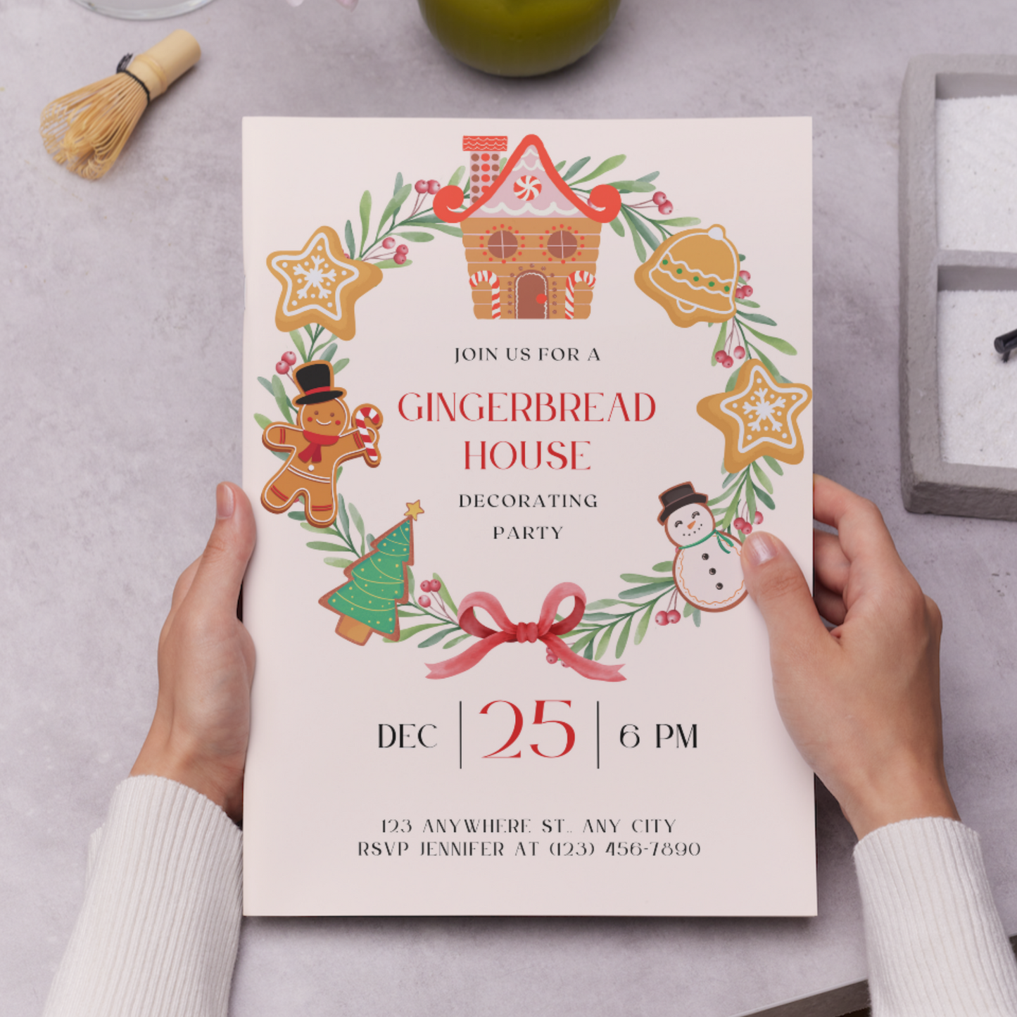 Gingerbread House Decorating Party Christmas Invitation Template