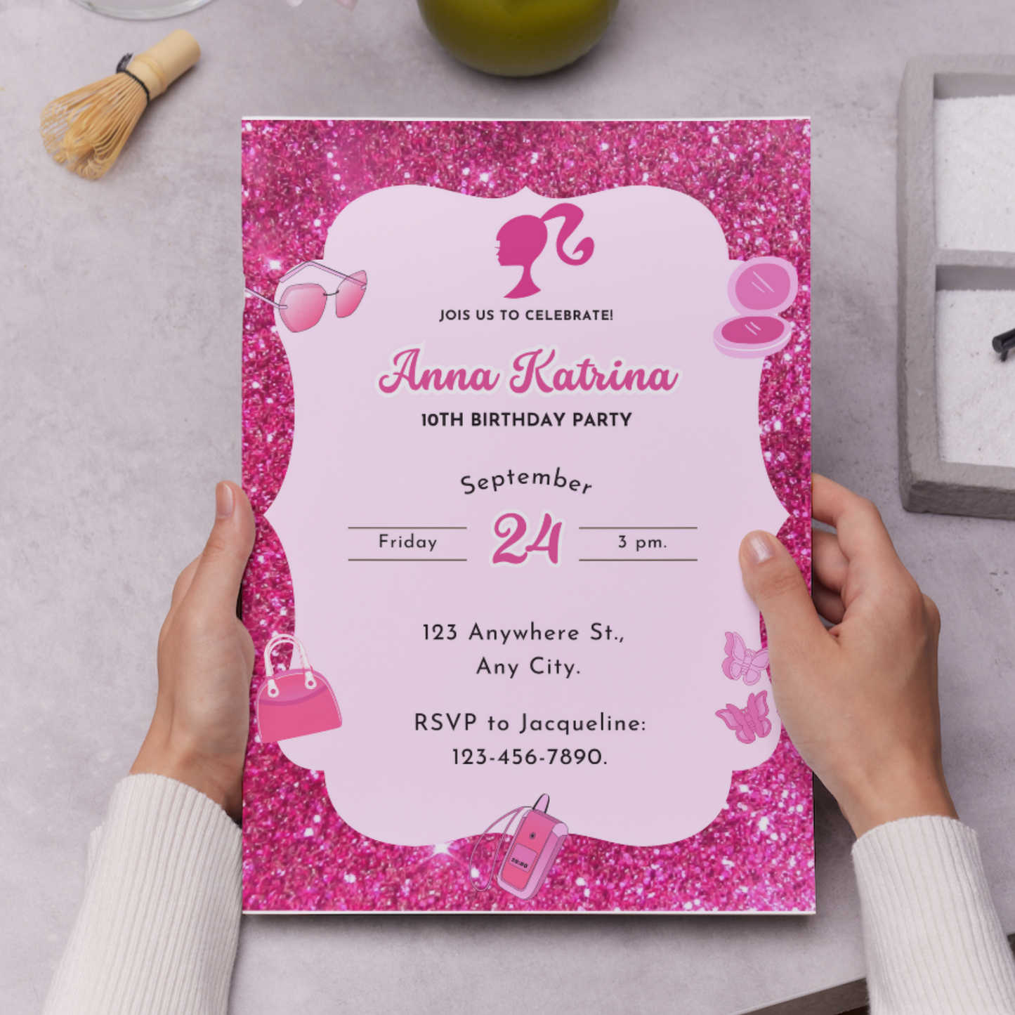 Pink Doll Birthday Invitation Template