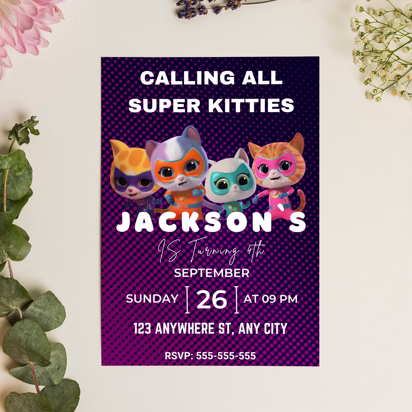 Superkitties Birthday Invitation Template