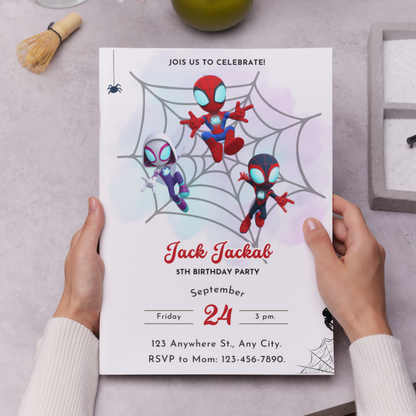 Spidey and his Amazing Friends Birthday Invitation Template - CreativeRino