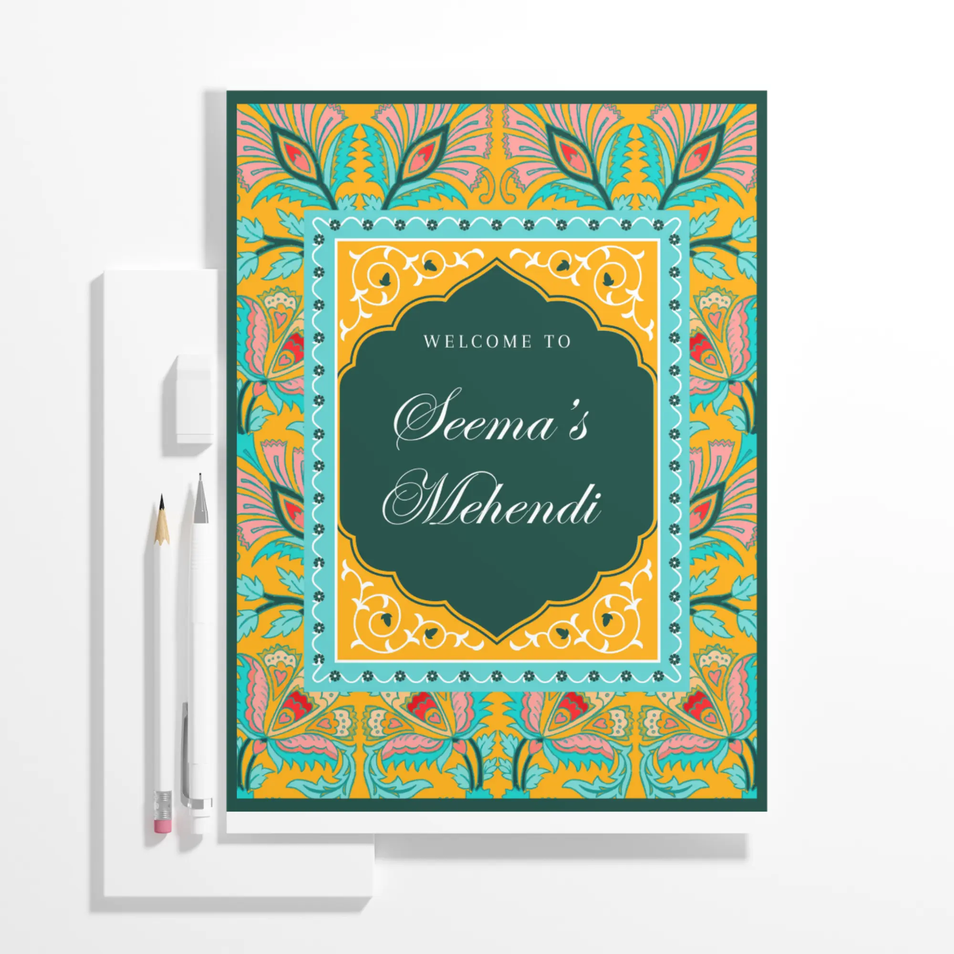 Mehndi Sign Template | Indian Wedding Welcome Sign - CreativeRino