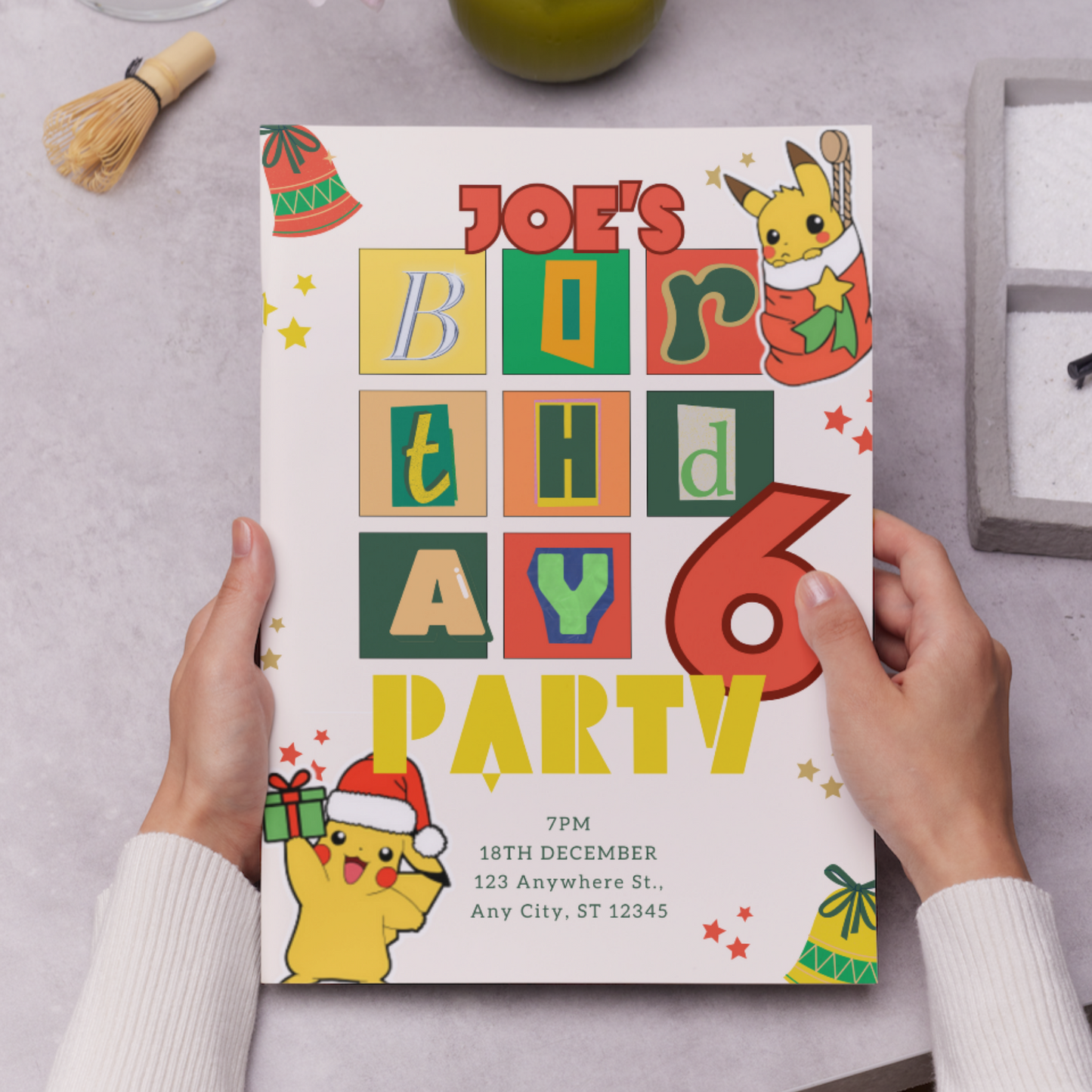 Pikachu Pokemon Christmas Birthday Invitation Template