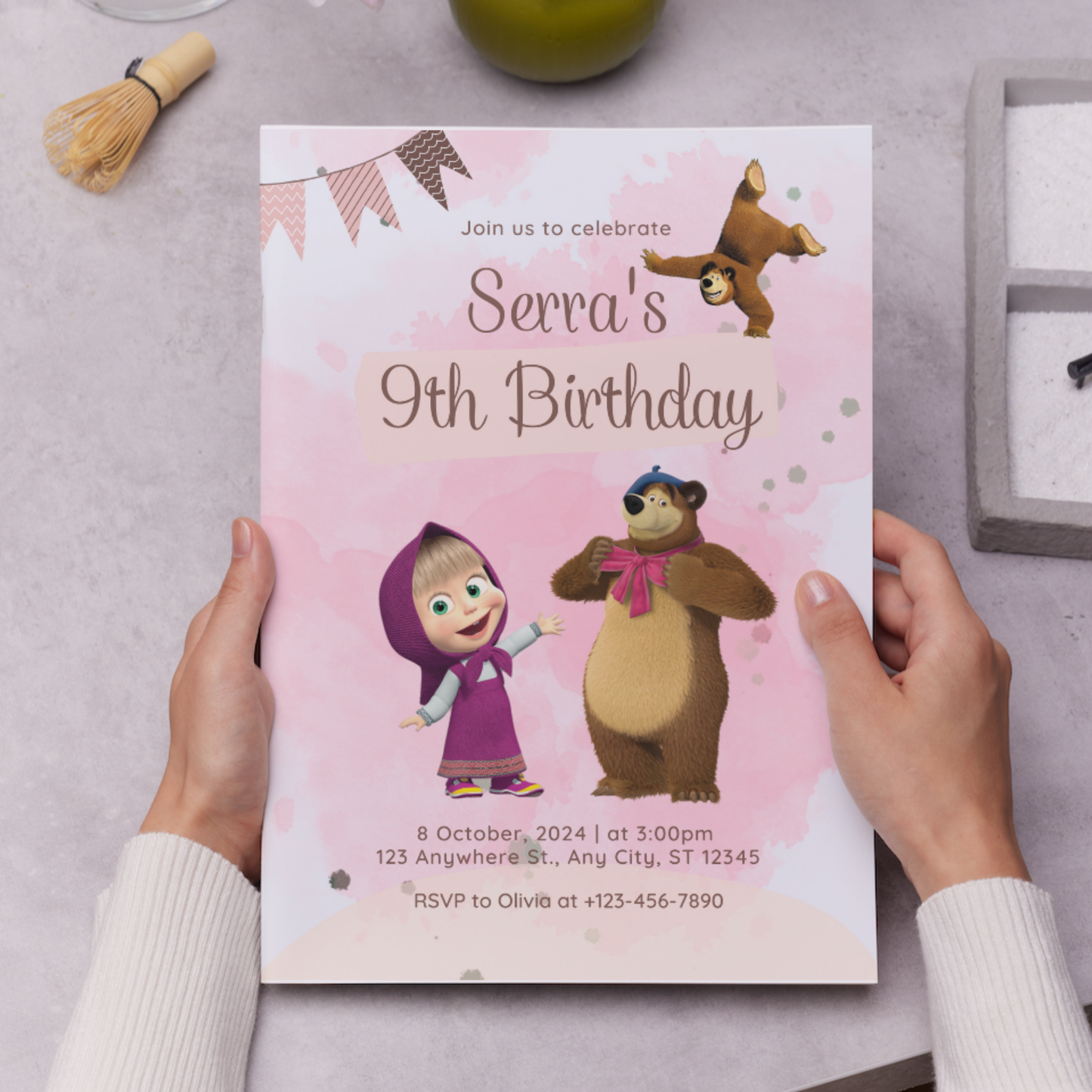 Masha And The Bear Birthday Invitation Template