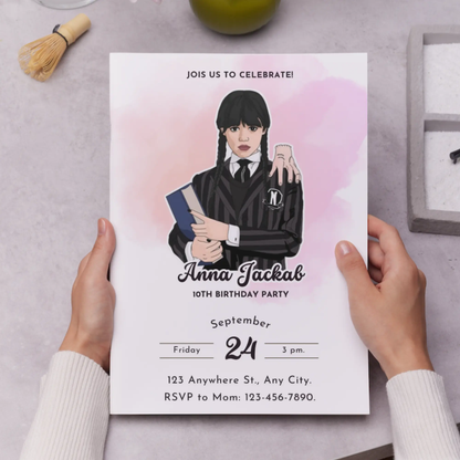 Wednesday Addams Birthday Invitation Template - CreativeRino