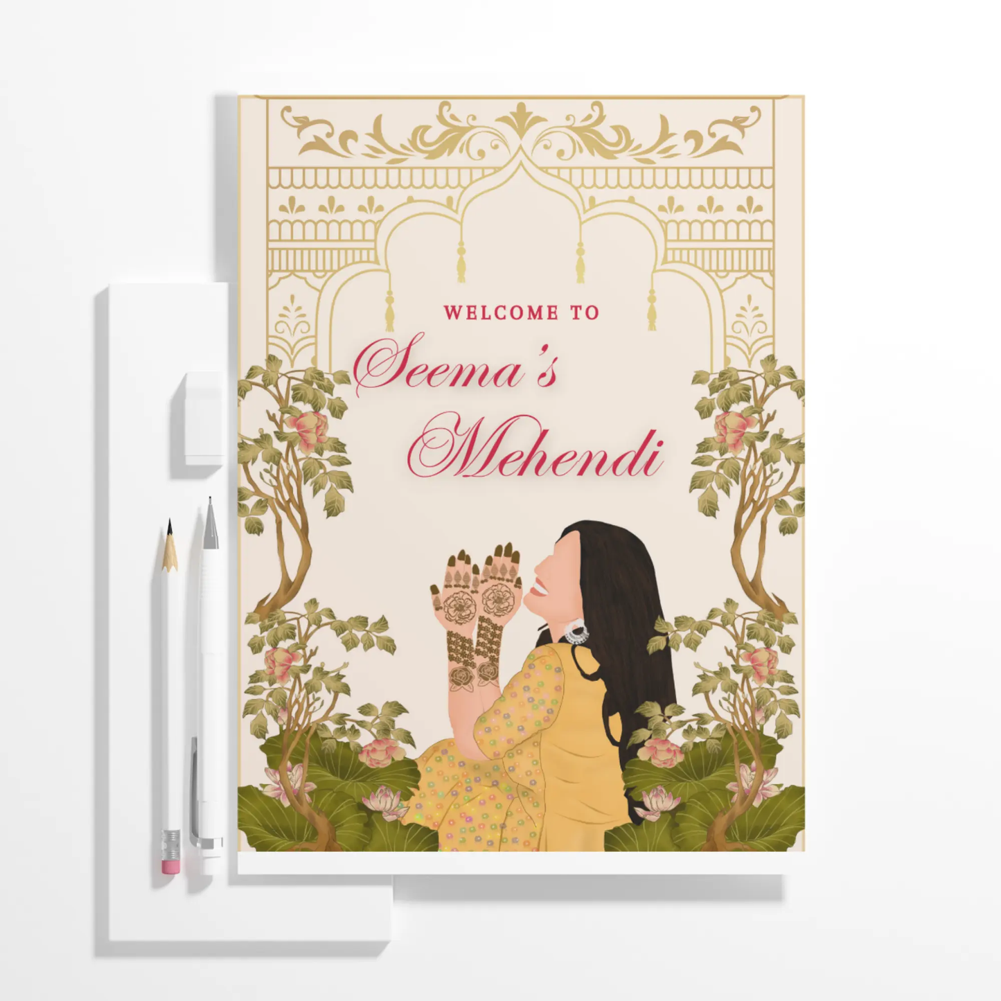 Mehndi Sign Template | Indian Wedding Welcome Sign - CreativeRino