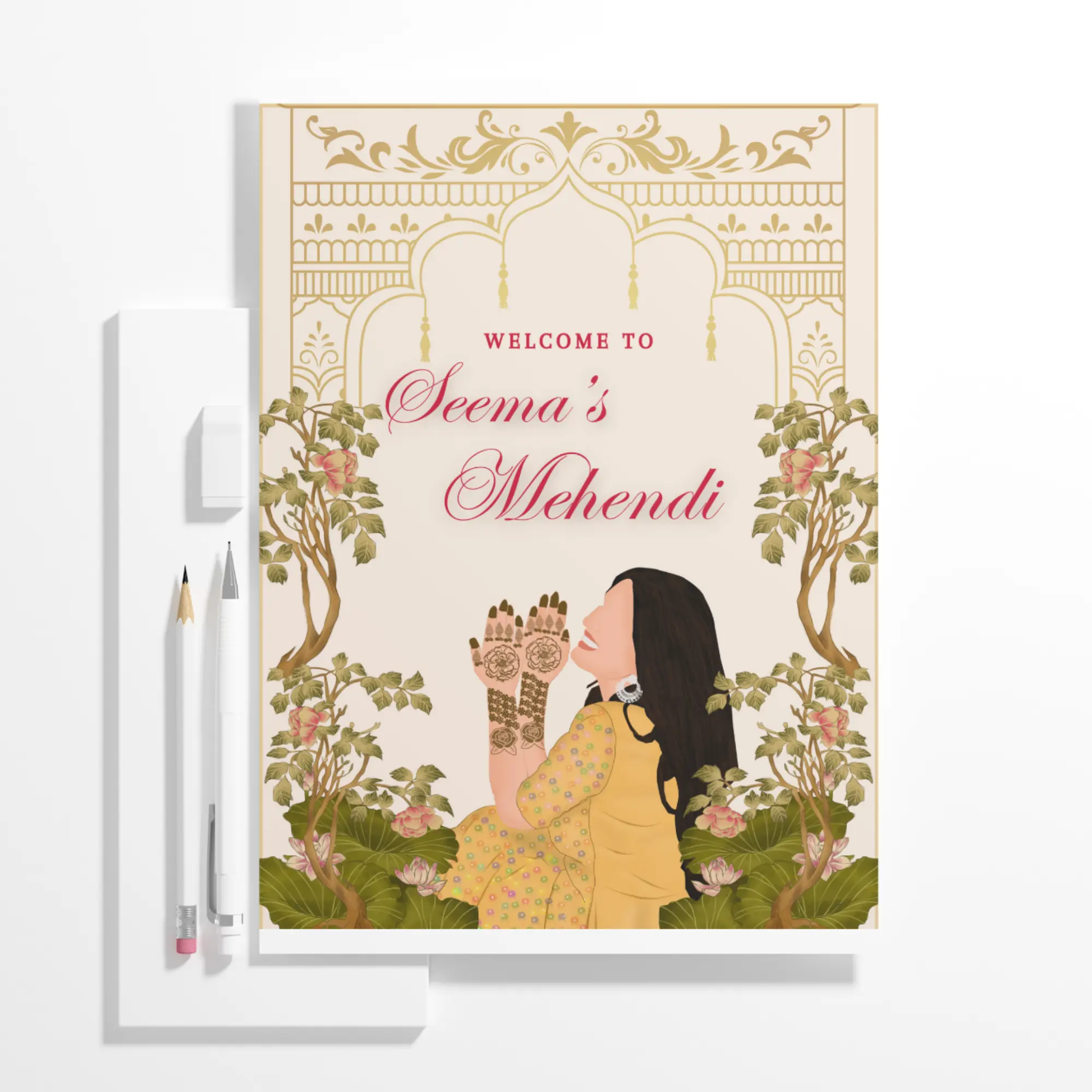 Mehndi Sign Template | Indian Wedding Welcome Sign - CreativeRino