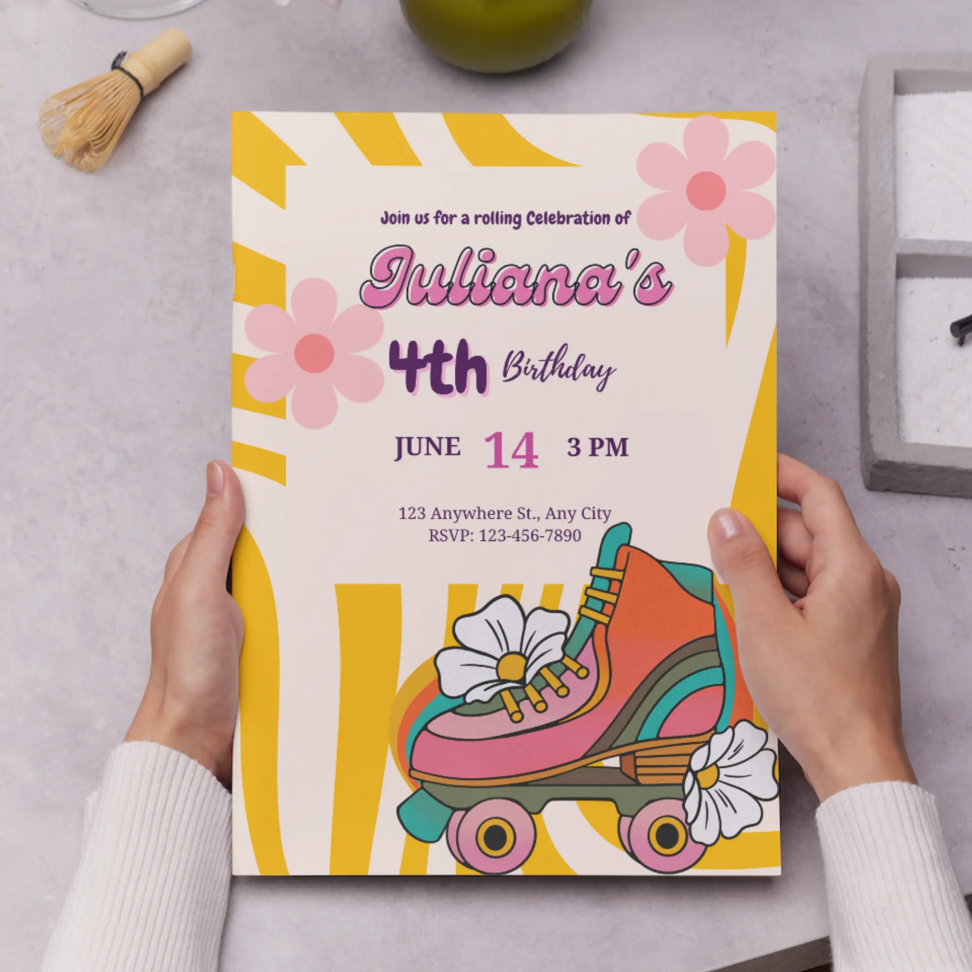 Roller Skates Skating Birthday Invitation Template - CreativeRino