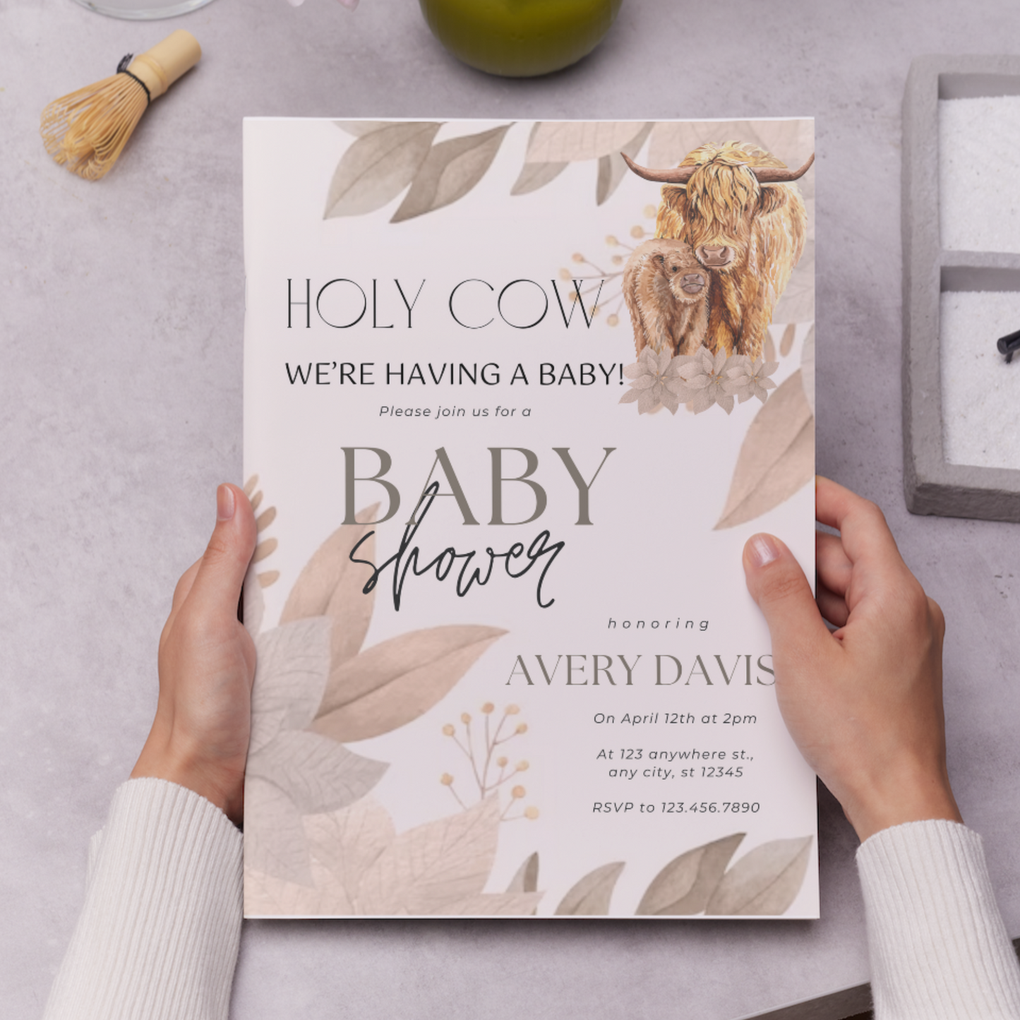 Boho Highland Cow Baby Shower Invitation Template