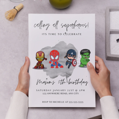 Marvel Avengers Birthday Invitation Template | Superhero Birthday Invite - CreativeRino