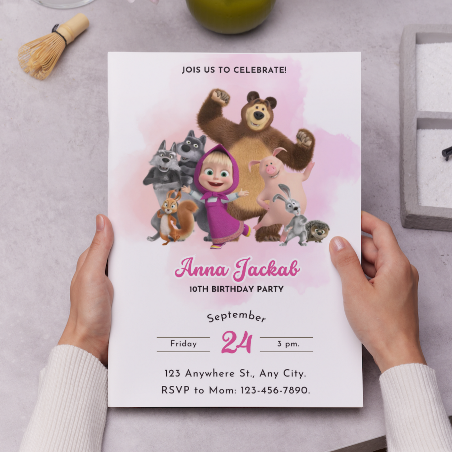 Masha And The Bear Birthday Invitation Template