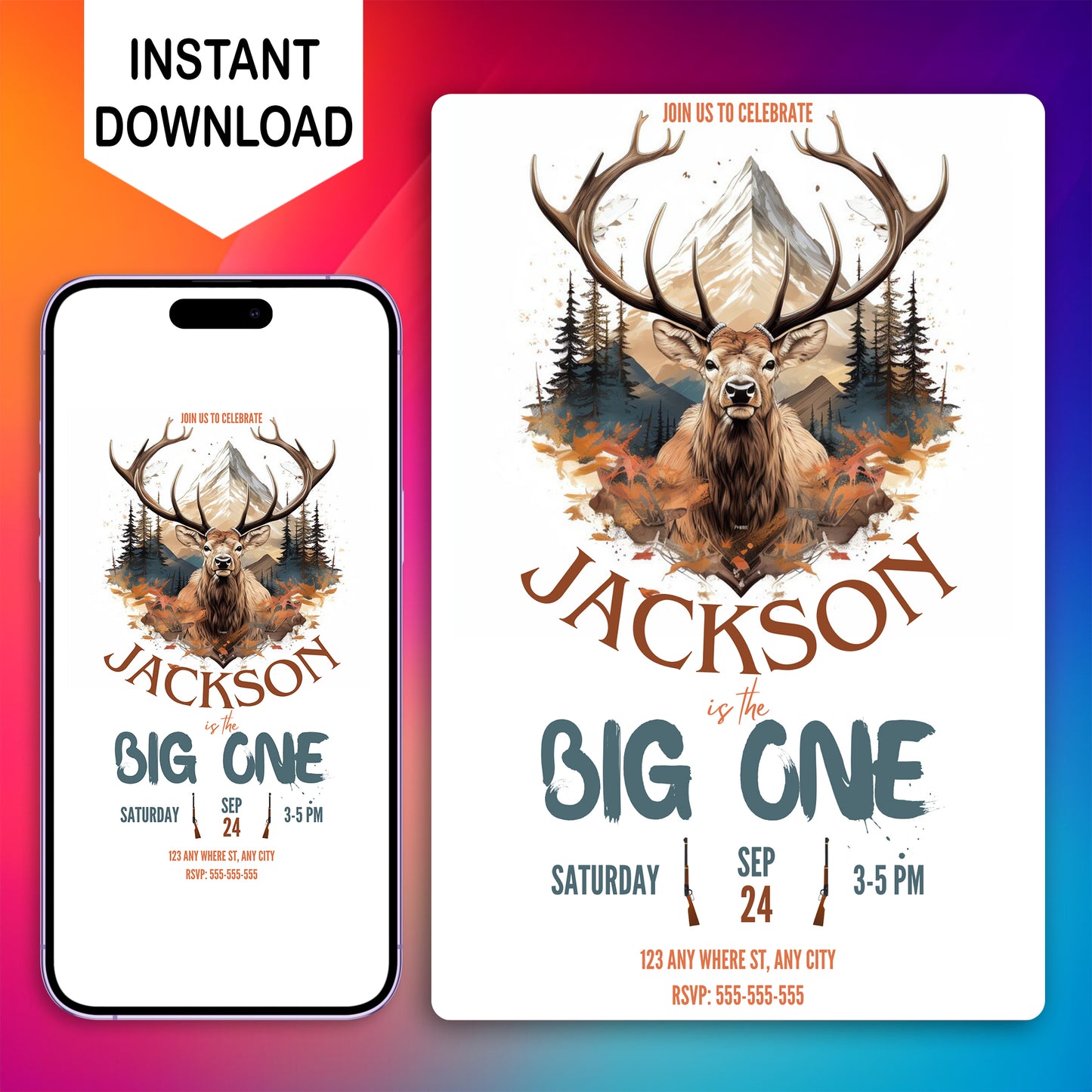 The Big One Hunting Birthday Invitation Template