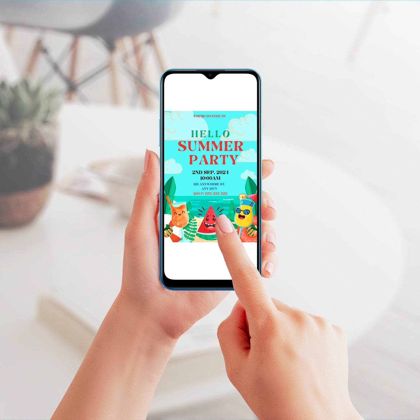 Hello Summer Party Invitation Canva Template | Hello Summer Theme Invite CreativeRino