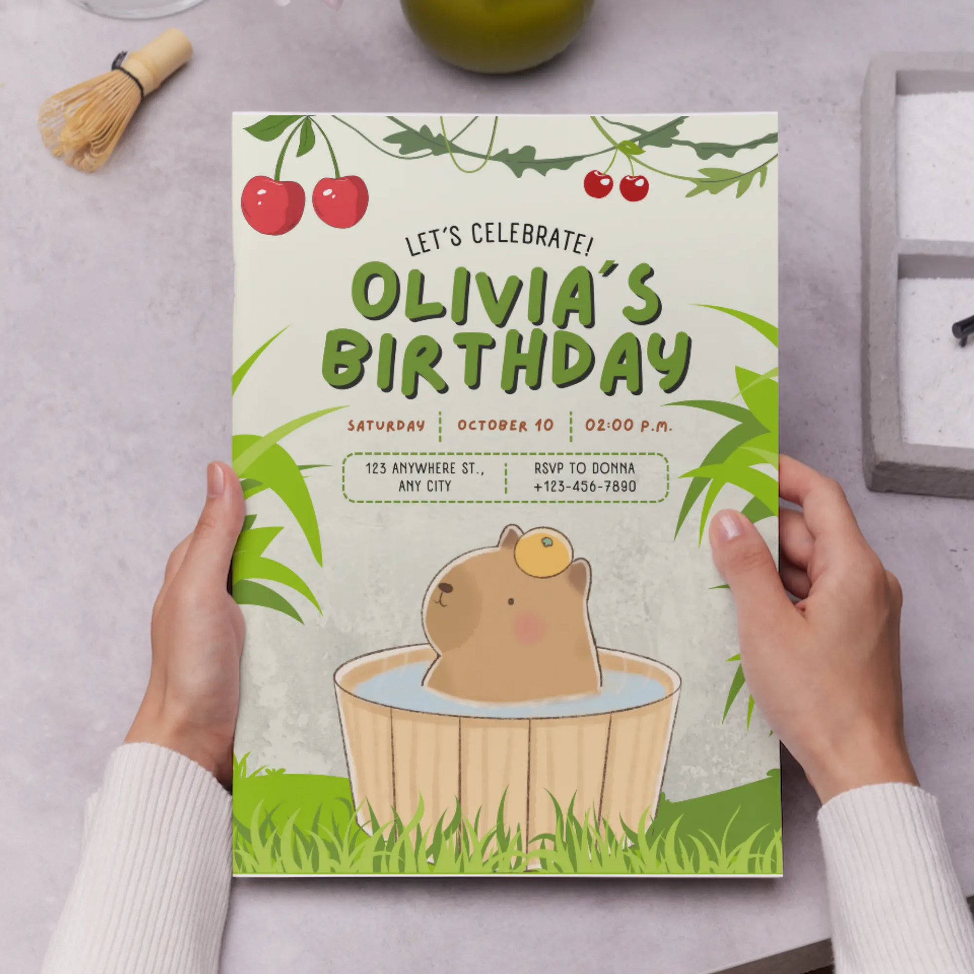 Capybara Birthday Invitation Template - CreativeRino