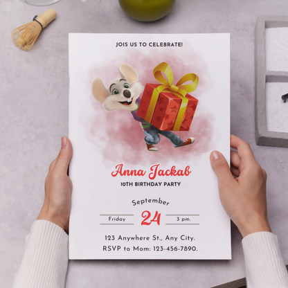 Chuck E Cheese Mouse Birthday Invitation Template - CreativeRino