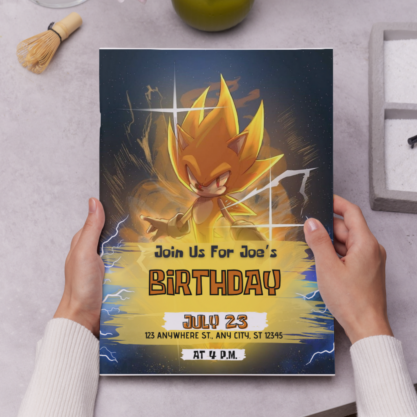 Super Sonic The Hedgehog Birthday Invitation Template