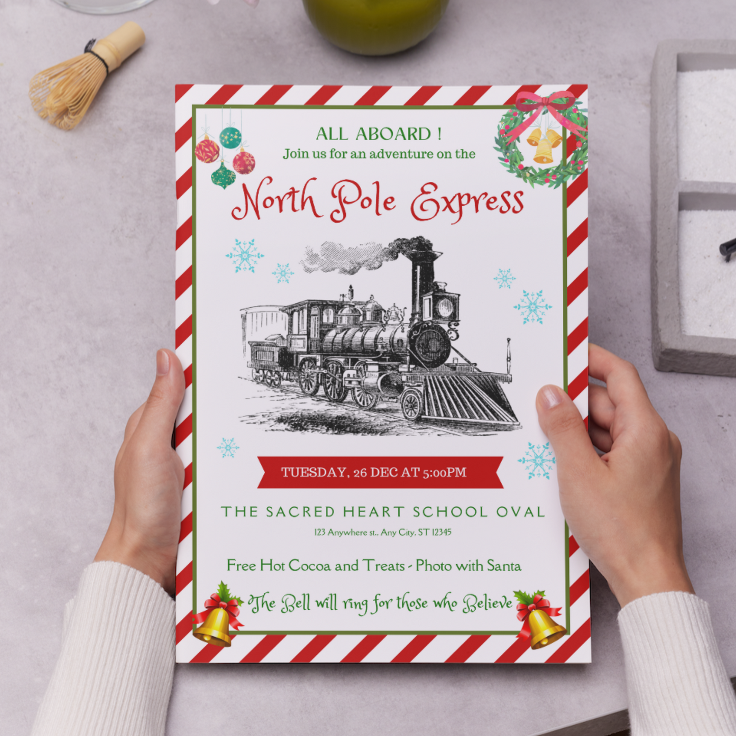 Christmas North Pole Express Train Invitation Flyer Template