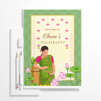 Valaikappu Ceremony Sign Template | Indian Baby Shower Welcome Sign - CreativeRino