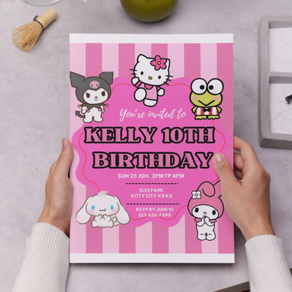 Kawaii Kitty Birthday Invitation Template - CreativeRino