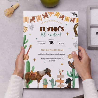 Rodeo Birthday Invitation Template | My First Rodeo Invite - CreativeRino
