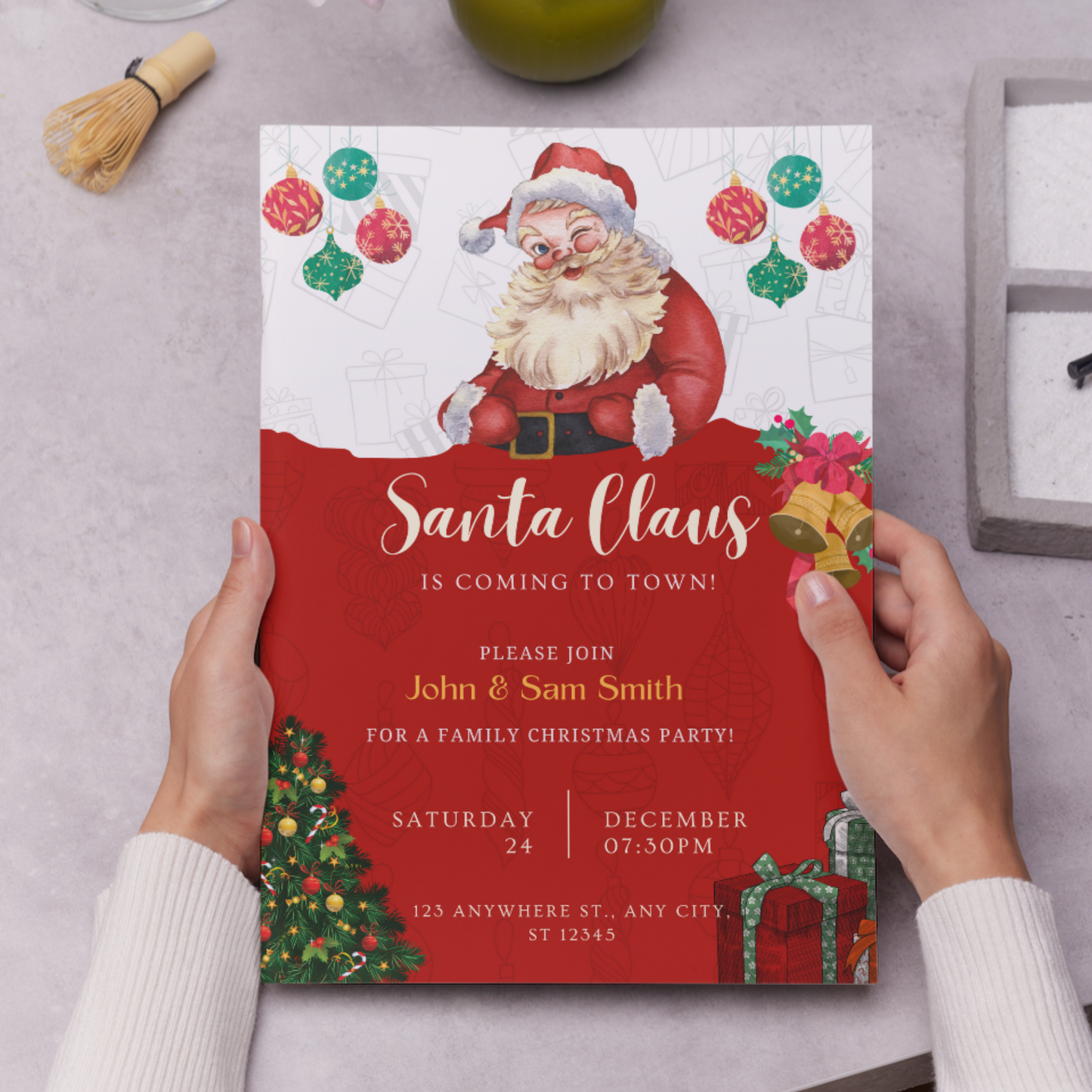 Santa Claus is Coming to Town Invitation Template | Santa Christmas Invite