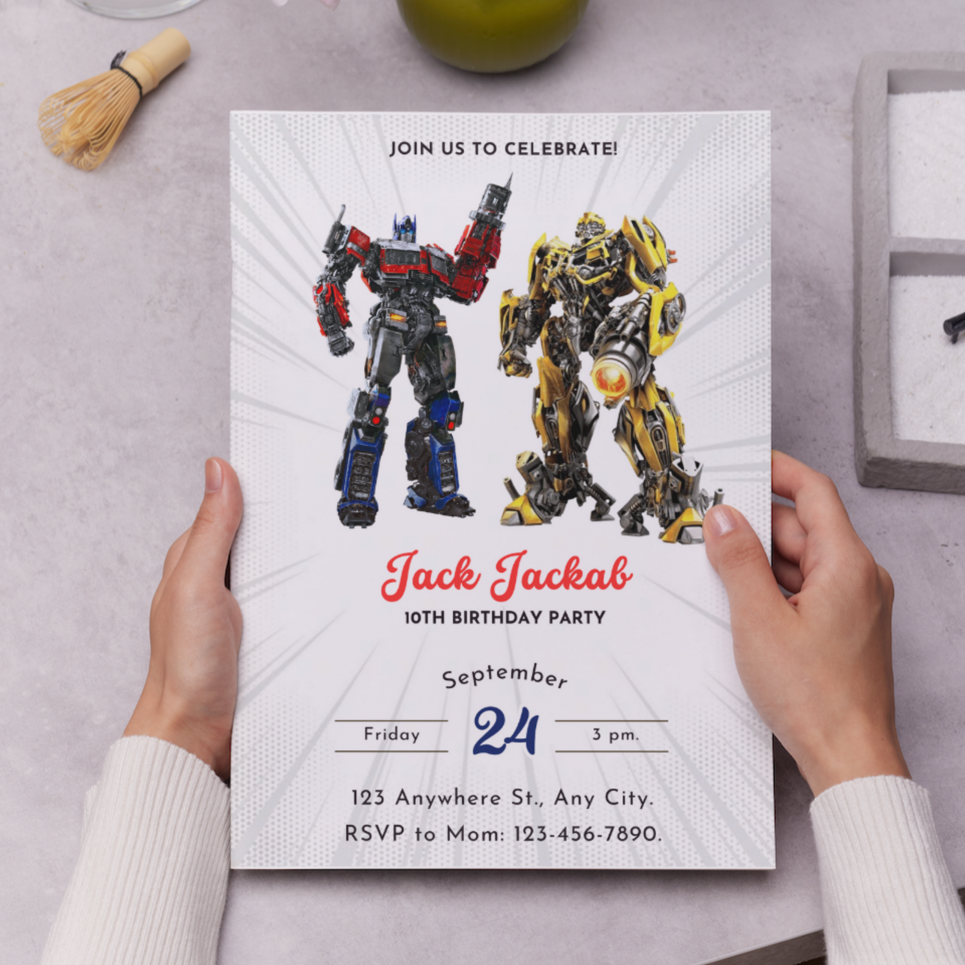Transformers Optimus Prime Bumblebee Birthday Invitation Template - CreativeRino