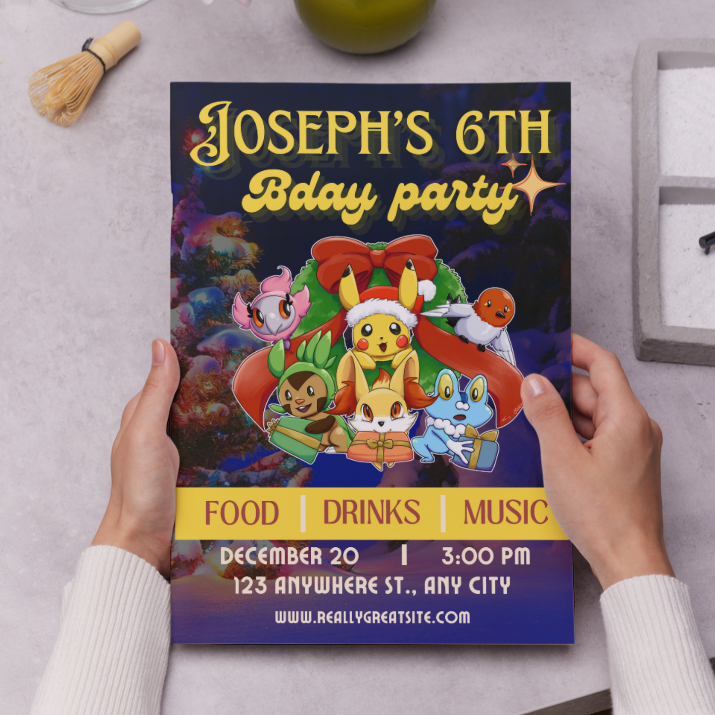 Pokemon Christmas Birthday Invitation Template