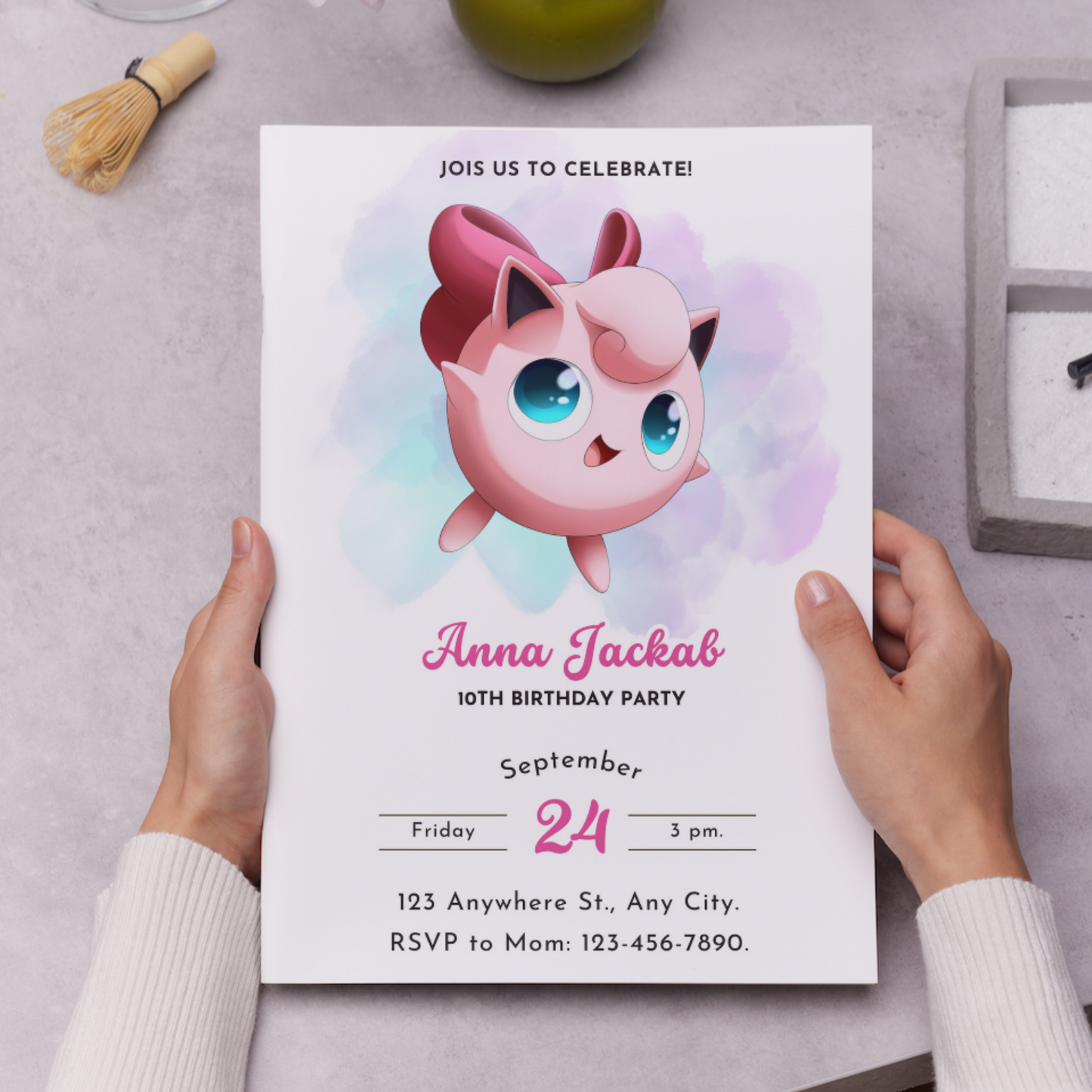 Jigglypuff Pokemon Birthday Invitation Template