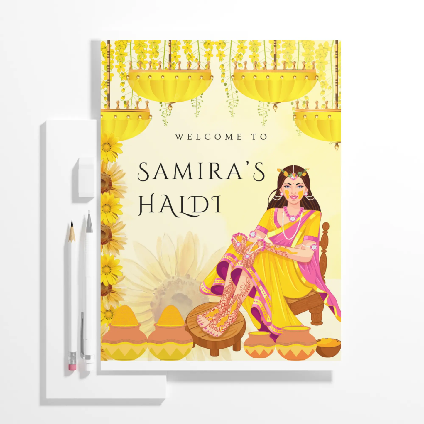 Maiyan Pithi Haldi Sign Template | Indian Wedding Welcome Sign - CreativeRino