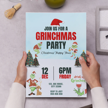 Grinchmas Christmas Party Invitation Template | Grinch Invite - CreativeRino