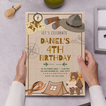 Explorer Adventure Birthday Invitation Template | Treasure Hunt Invite - CreativeRino