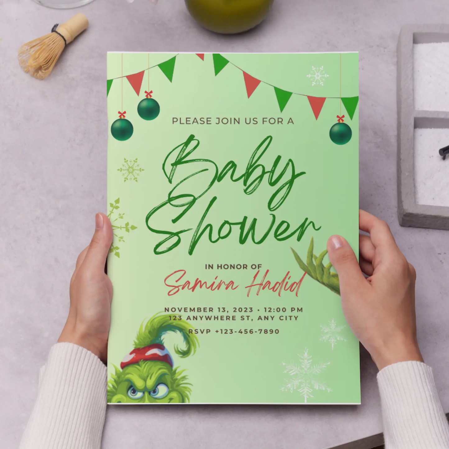 Grinch Baby Shower Invitation Template | Grinchmas Whoville Baby Shower Invite - CreativeRino