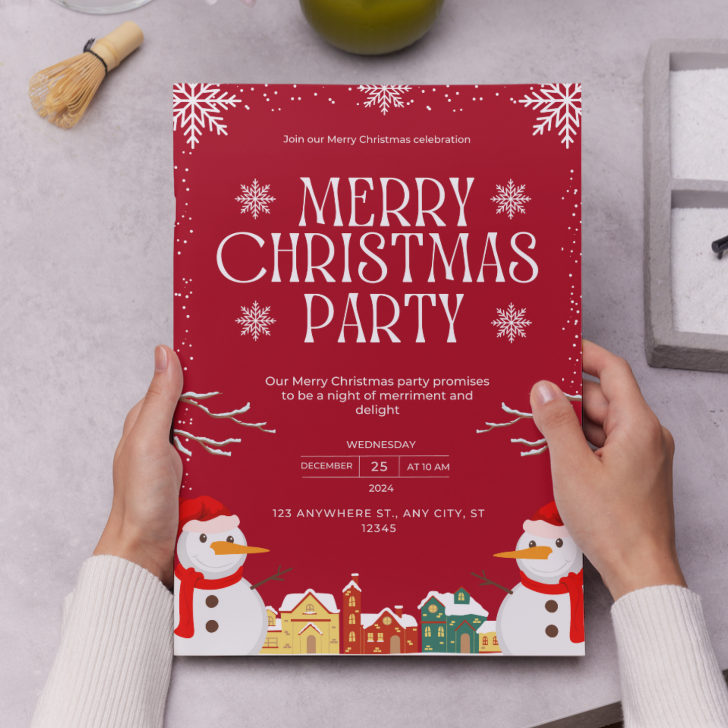 Christmas Party Invitation Template | Snowman Merry Christmas Invite