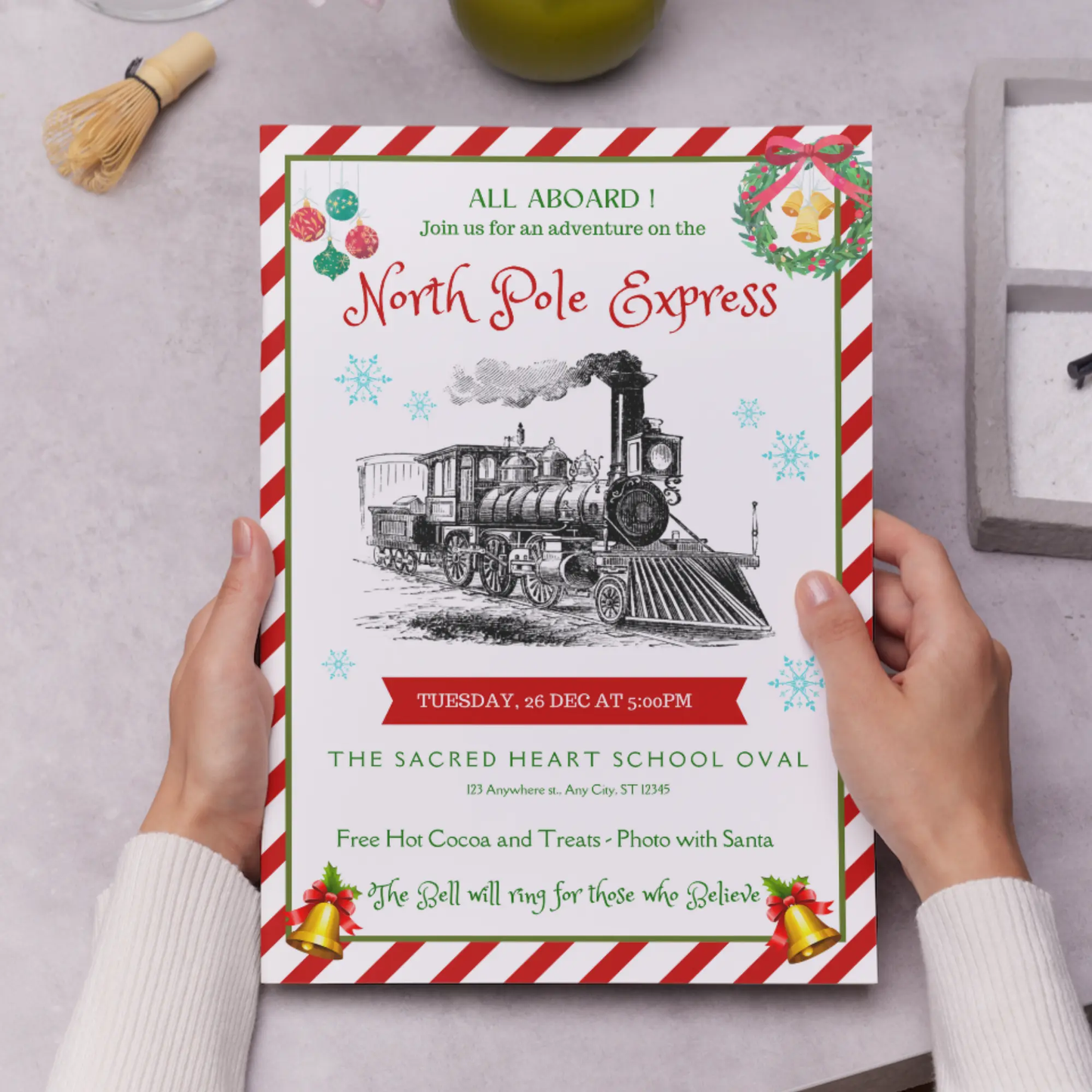 Christmas North Pole Express Train Invitation Flyer Template - CreativeRino