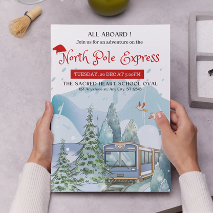 Christmas North Pole Express Train Invitation Flyer Template - CreativeRino