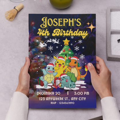 Pokemon Christmas Birthday Invitation Template - CreativeRino