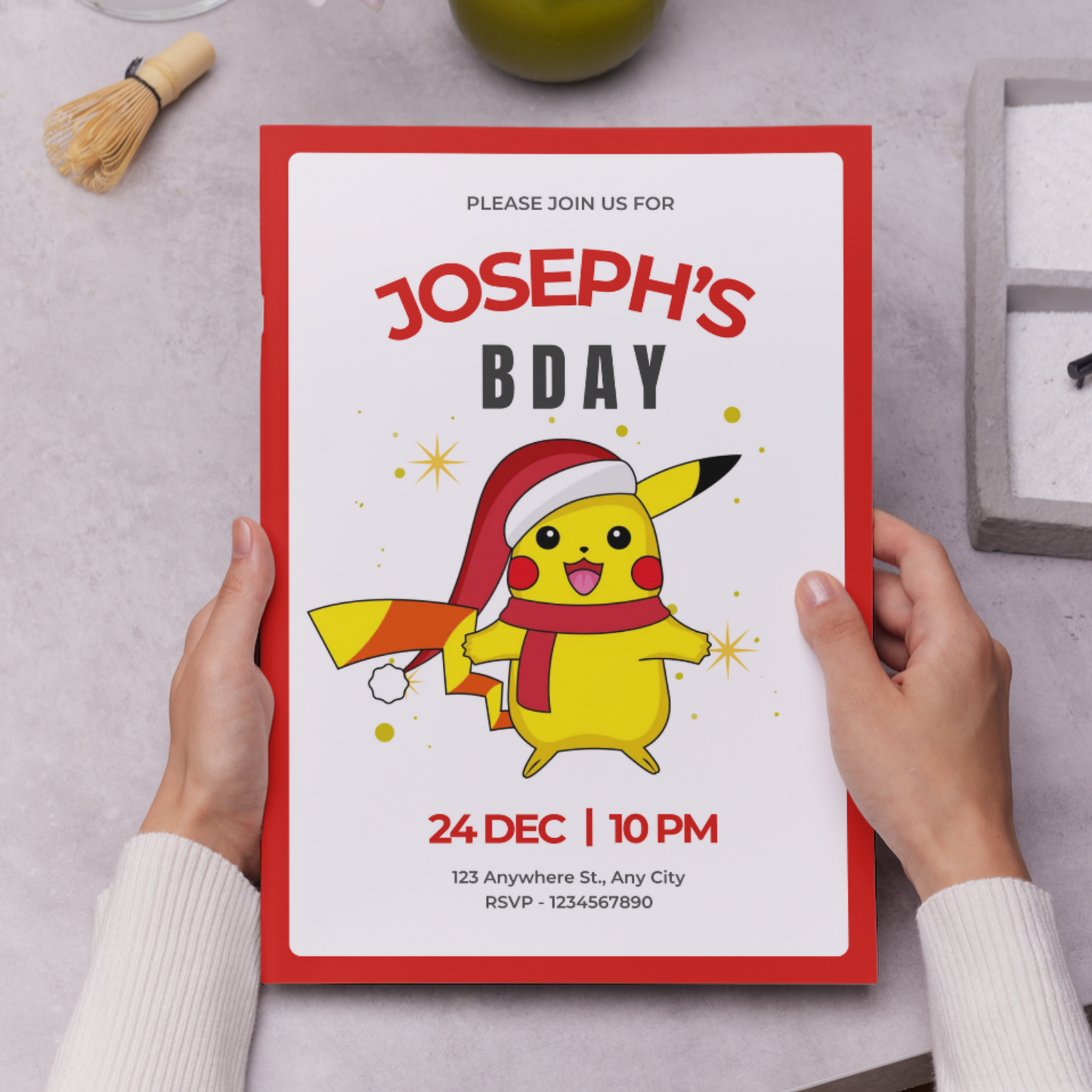 Pikachu Pokemon Christmas Birthday Invitation Template