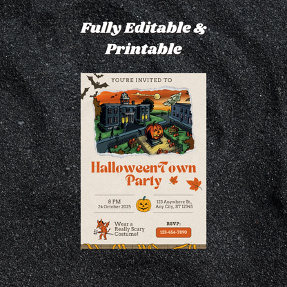 Halloweentown Party Invitation Template | Retro Halloweentown University Est 1998 - CreativeRino