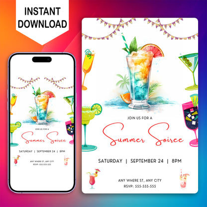 Summer Soiree Party Invitation | Cocktail Party Invite Canva Template CreativeRino