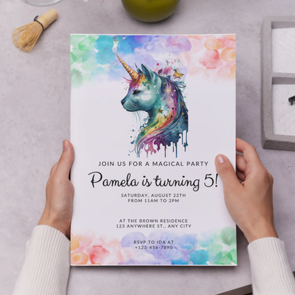 Caticorn Unicorn Birthday Invitation Template - CreativeRino