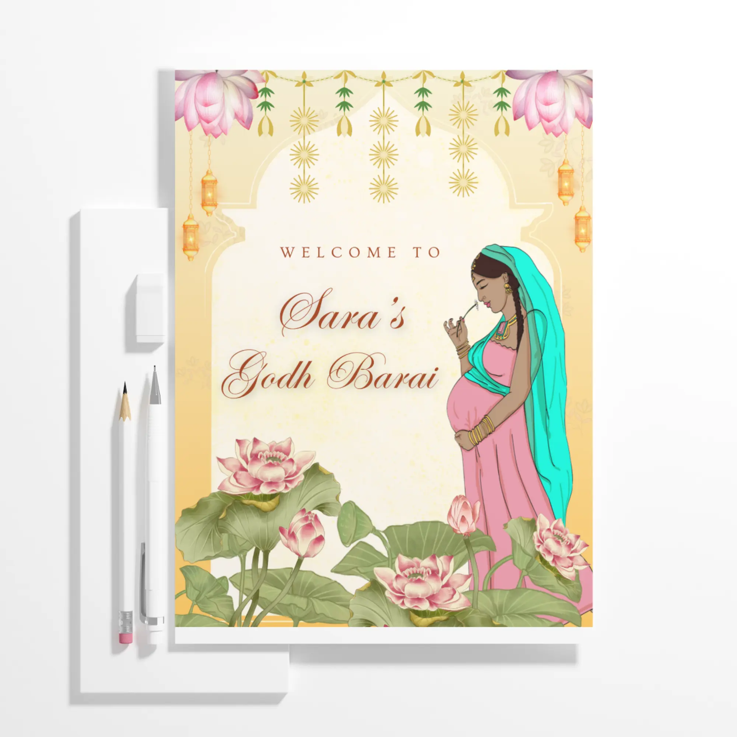 Godh Bharai Ceremony Sign Template | Indian Baby Shower Welcome Sign - CreativeRino