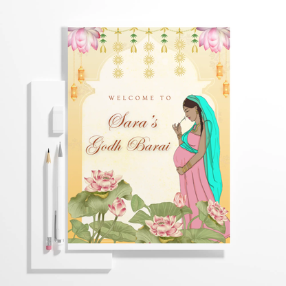 Godh Bharai Ceremony Sign Template | Indian Baby Shower Welcome Sign - CreativeRino