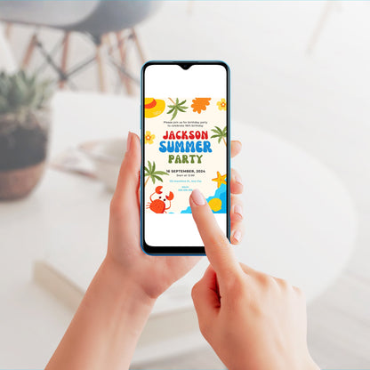 Summer Birthday Party Invitation | Summer Party Theme Invite Canva Template CreativeRino