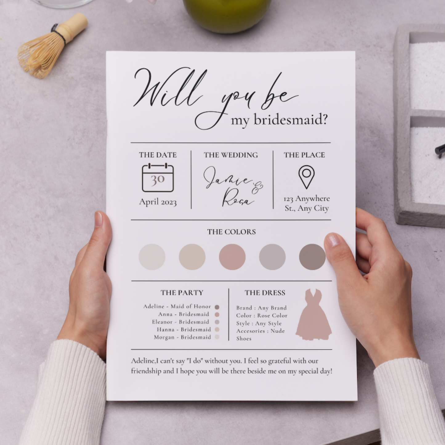 Bridesmaid Information Card Template | Bridal Proposal Car