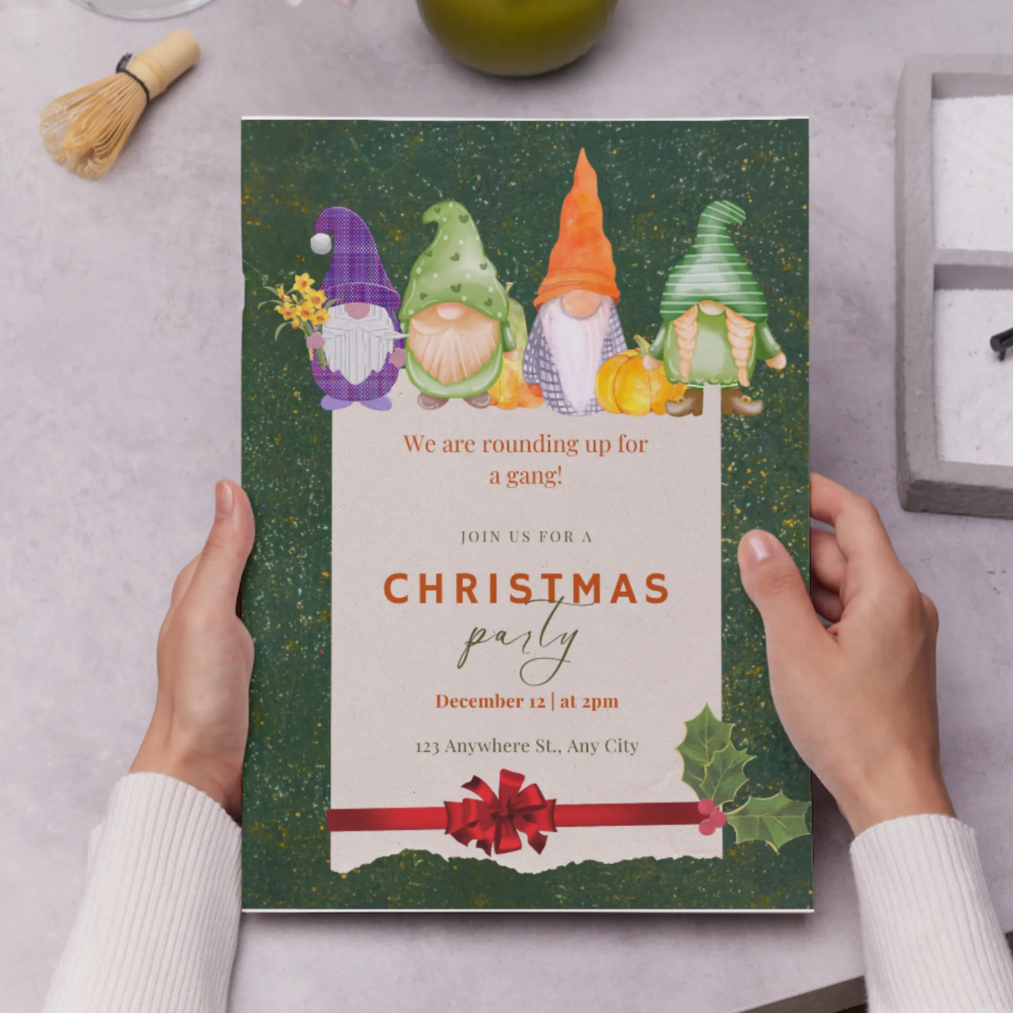 Gnome Christmas Party Invitation Template - CreativeRino