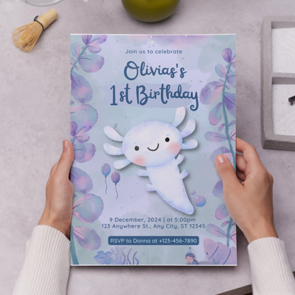 Axolotl Birthday Invitation Template - CreativeRino