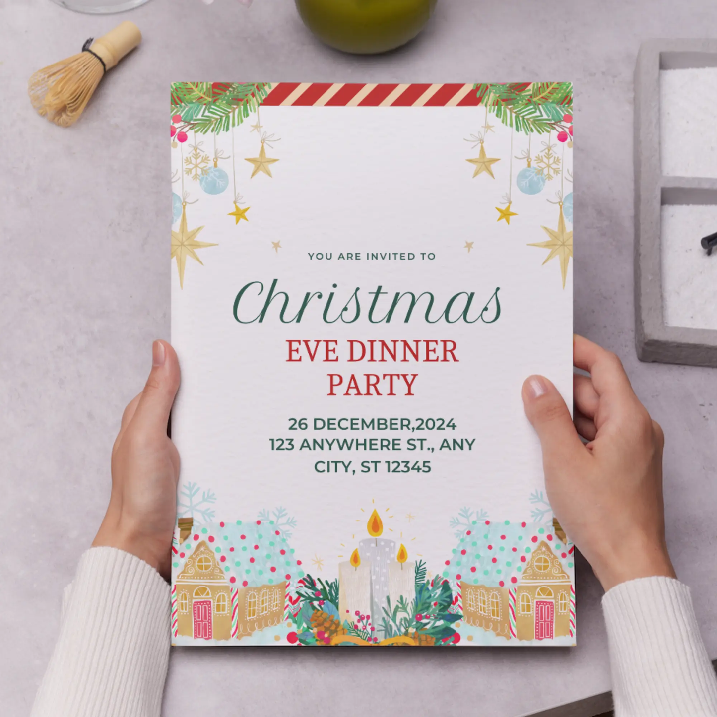 Christmas Eve Dinner Party Invite Template - CreativeRino