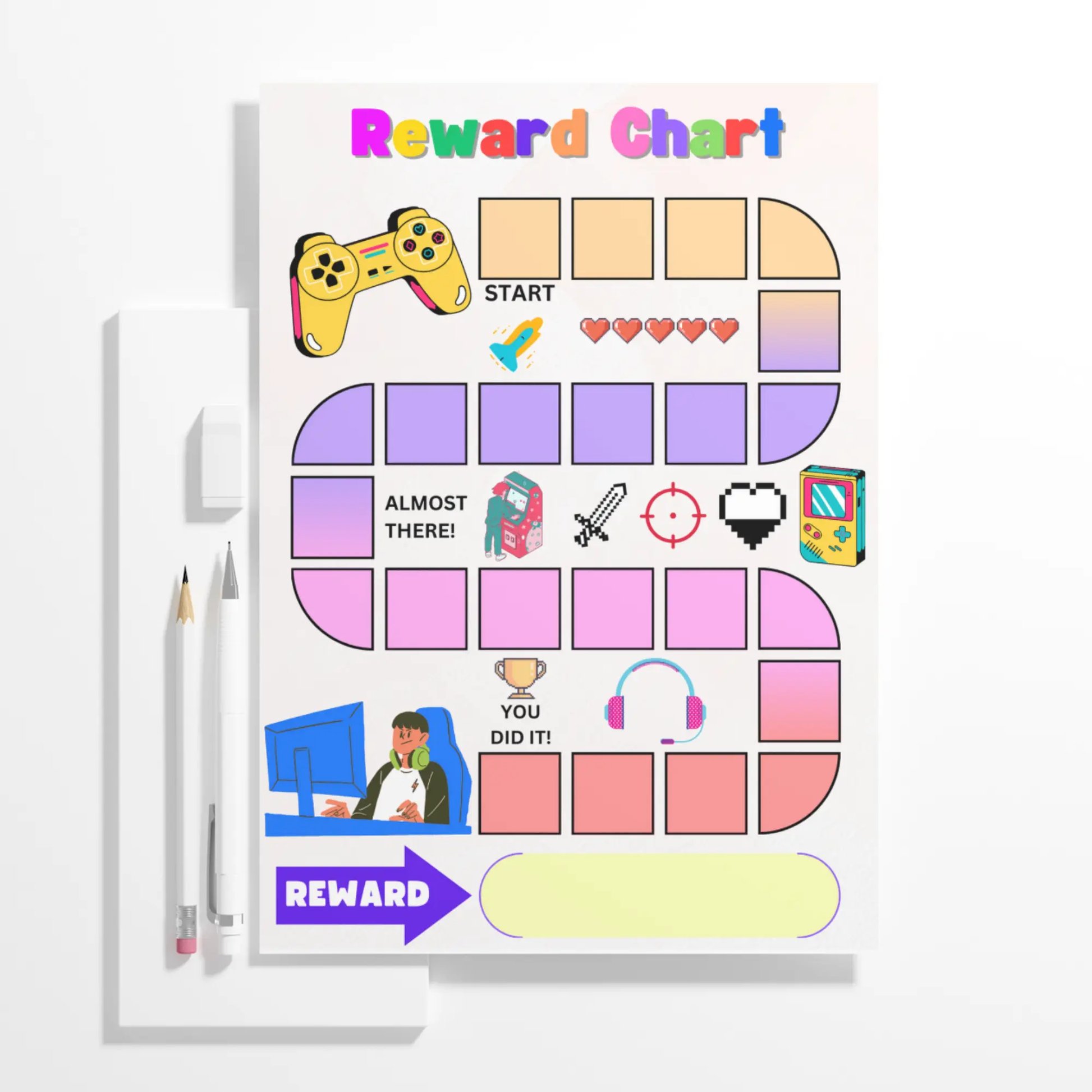 Video Game Reward Chart Template | Potty Video Gamer Behavior Chart - CreativeRino